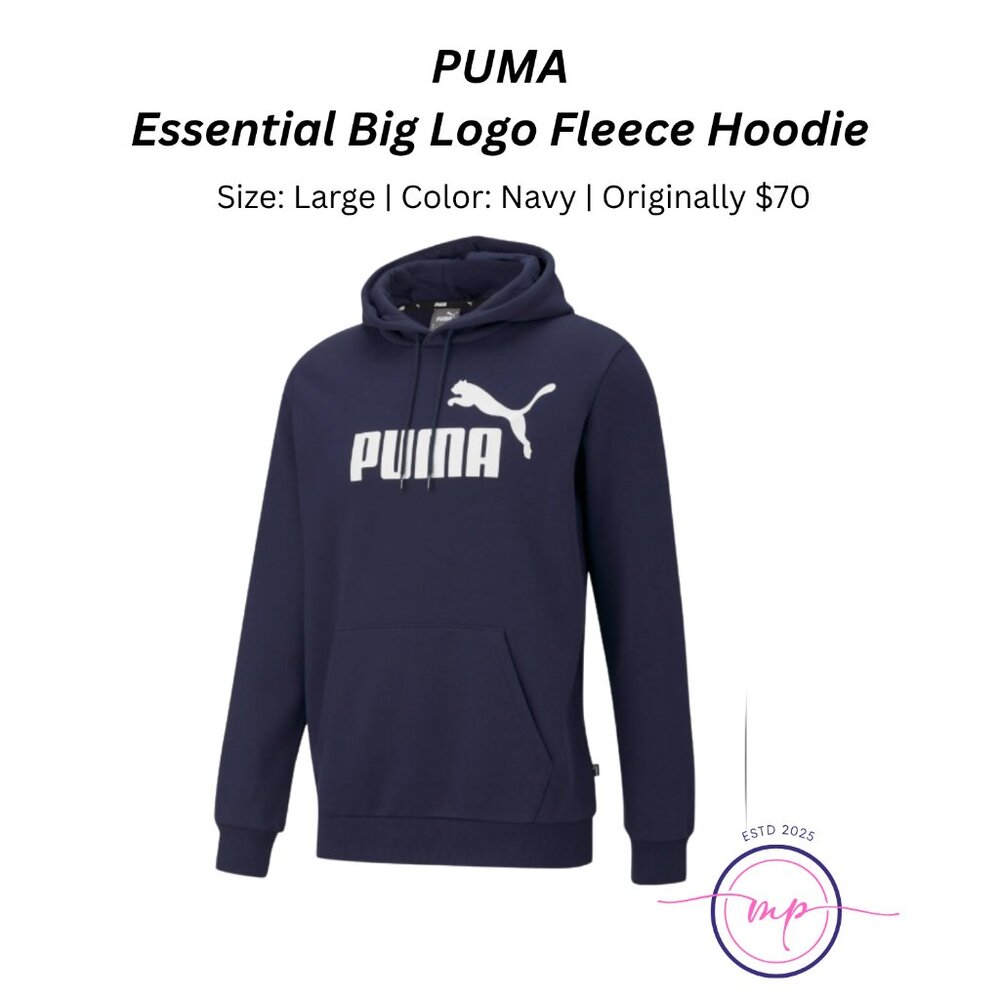 PUMA Essential Big Logo Fleece Hoodie - Navy - Size Large